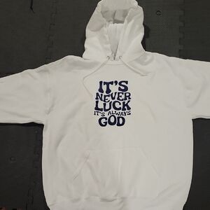 Jerzees White Hoodie with Blue Text